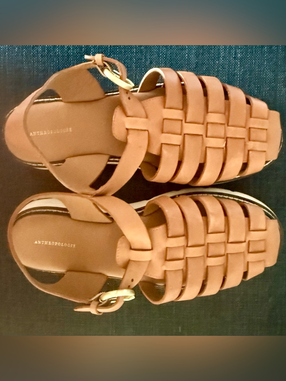 Anthropologie Woven Tan Leather Fisherman Sandals